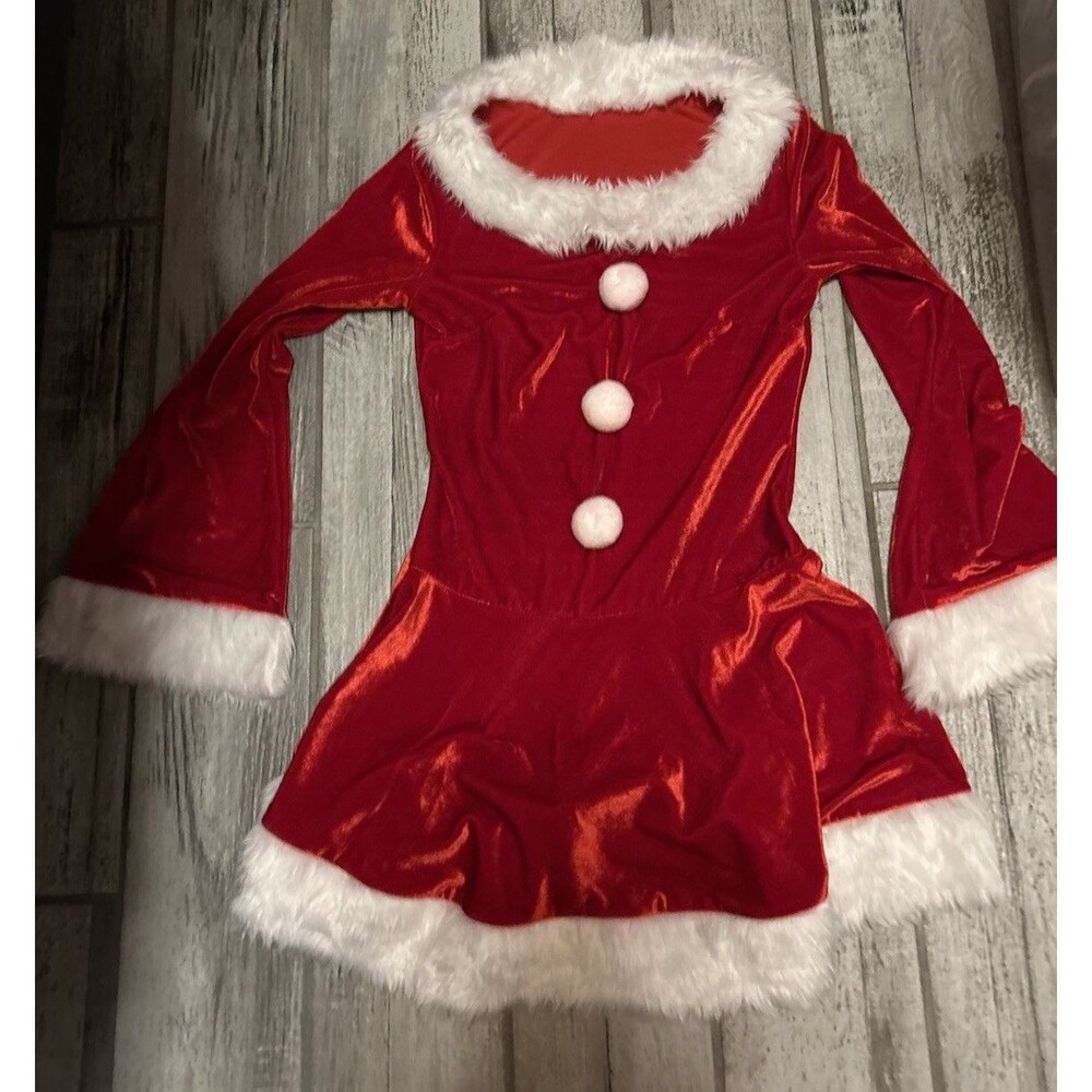 Mrs. Santa Claus Christmas red velvet/velour Dress Cotton Blend faux fur small